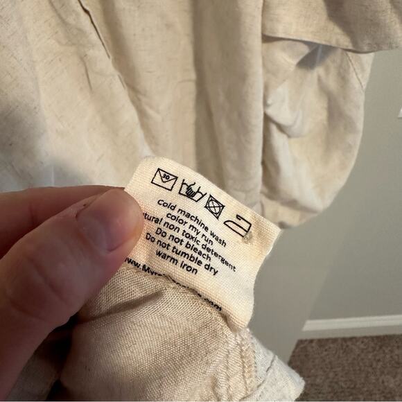 Myrah Penaloza Tan Cream Linen Blend Button Front Mini Dress M/L - Picture 8 of 12